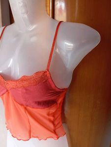 Sheer Lace Trim Cami Top