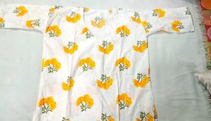 Short White Kurta with Yellow Floral Print