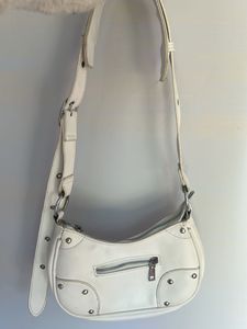 White Shoulder Bag with Rivets