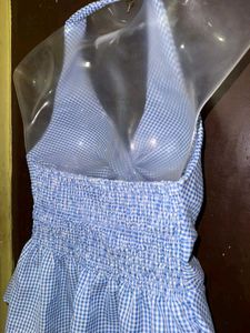 Blue Gingham Twist Halter Top