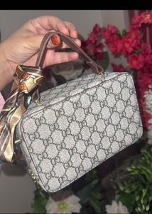 Stylish Monogram Box Bag with Scarf Accent