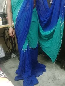 Stylish Dark Blue &amp; Light Green Saree