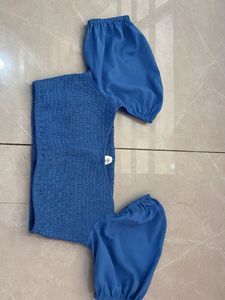 Chic Blue Smocked Puff Sleeve Top