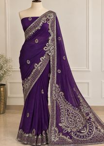 Vintage Embellished Purple Saree