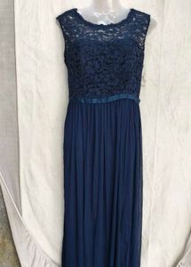 Elegant Navy Blue Lace Maxi Dress