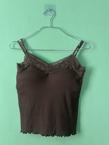 Brown Lace Trim Cami Top