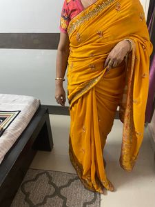 Vibrant Yellow Embroidered Saree with Blouse