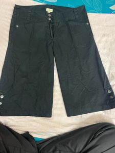 mango Black Cropped Wide-Leg Pants