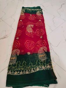 Stunning Red &amp; Green Embroidered Saree
