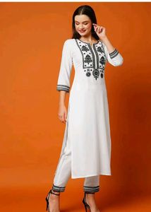 Elegant White Kurta Set with Black Embroidery