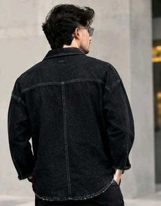 Oversized Black Denim Shirt Jacket