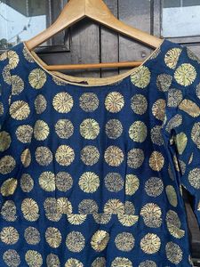 Elegant Navy Blue Kurta with Gold Print
