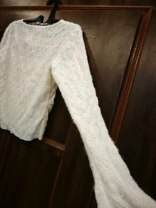 Cream Textured Bell Sleeve Top