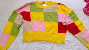 Colorful Patchwork Knit Sweater