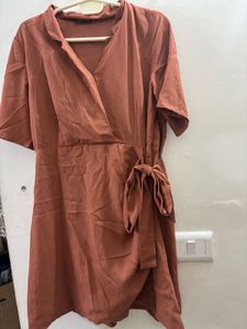 FABALLEY Elegant Rust Colored Wrap Dress