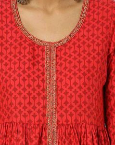 Red Printed Anarkali Kurta