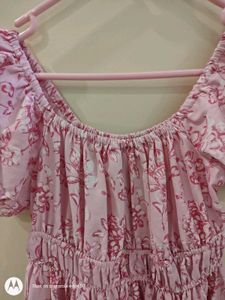 Pink Floral Puff Sleeves Mini dress