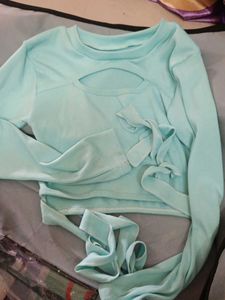 Aqua Blue Cut-Out Tie-Waist Top