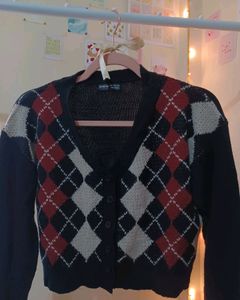 Shein Argyle printed Crop Cardigan