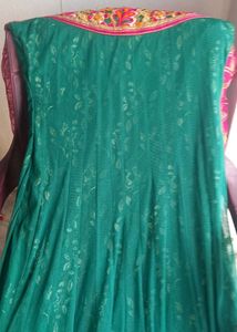 Elegant Emerald Green Saree with Floral Blouse