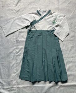 Elegant White &amp; Teal Korean Traditional Dress