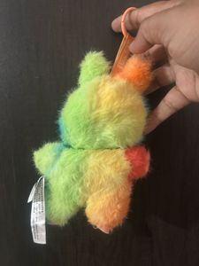 colorful rainbow-patterned Labubu plush keychain
