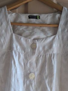 White Square Neck Button-Up Top