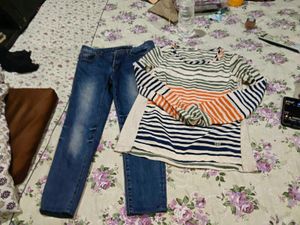 Striped top and Blue Jeans Set