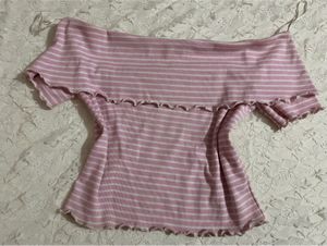 cute off shoulder baby pink top