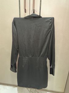 Black Satin Mini Shirt Dress