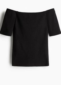 Black Off-Shoulder Ribbed Top