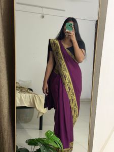 Elegant Purple Saree with Rich Golden Border