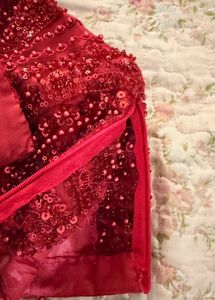 Sparkling Red Beaded Halter Neck Blouse