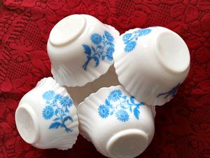 Set of 5 White Bowls with Blue Floral Design
