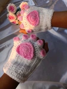 Cute Crochet Paw Fingerless Gloves
