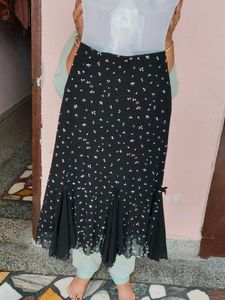 Floral Net High-Waisted Maxi Skirt (Waist 28")