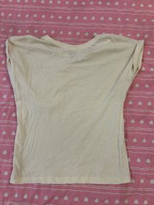 Cream Crocheted Pocket T-Shirt