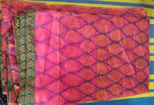 Vibrant Pink Saree with Golden Border