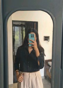 Black Crop Top Button-Down Shirt