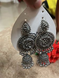 Oxidized Silver Jhumka Earrings