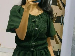 Green Shirred Peplum Top
