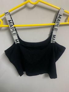 Stylish Black Crop Top with Typography Straps