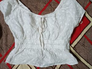 Stylish White Cropped Smocked Top