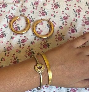 Gold Hoop Earrings &amp; Bracelet Set