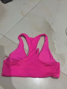 Bright Pink Ribbed Knot Bikini Top