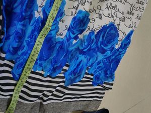 White Kurta with Blue Floral Print