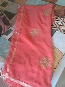 peach Gotta work saree with lace and tussel