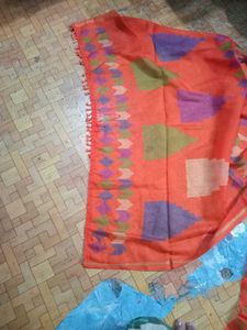 Orange Printed Saree with Tassels &amp; Blouse Piece