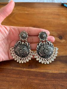 Oxidized Silver Jhumka Earrings
