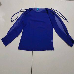 Royal Blue Sheer Cut Out Sleeve Top💙